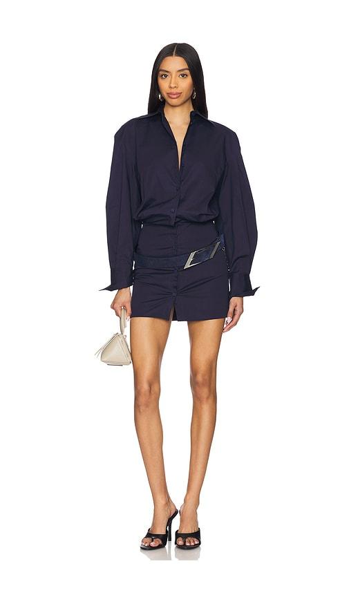 THE ATTICO Long Sleeve Shirt Mini Dress in Navy by THE ATTICO