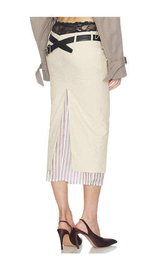 THE ATTICO Low Rise Midi Skirt in Beige by THE ATTICO