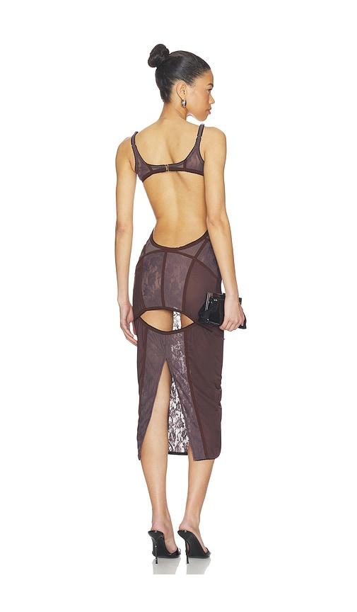 THE ATTICO Midi Lace Dress in Brown by THE ATTICO