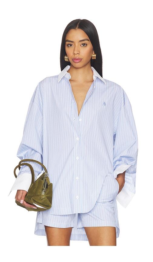 THE ATTICO Striped Button Down Shirt in Baby Blue by THE ATTICO