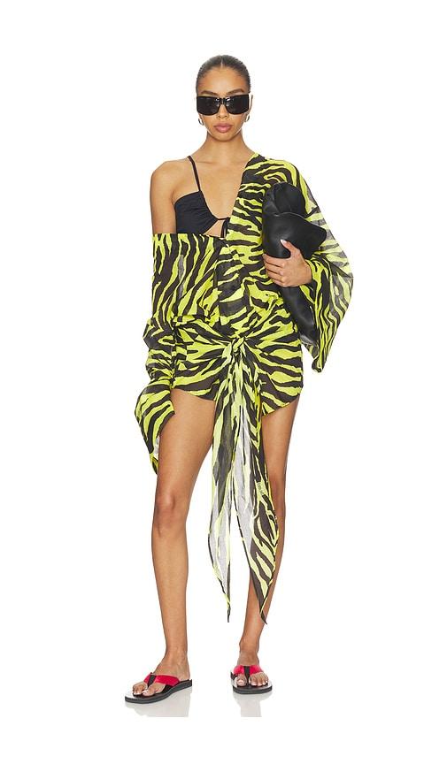 THE ATTICO Zebra Wrap Mini Dress in Yellow,Black by THE ATTICO