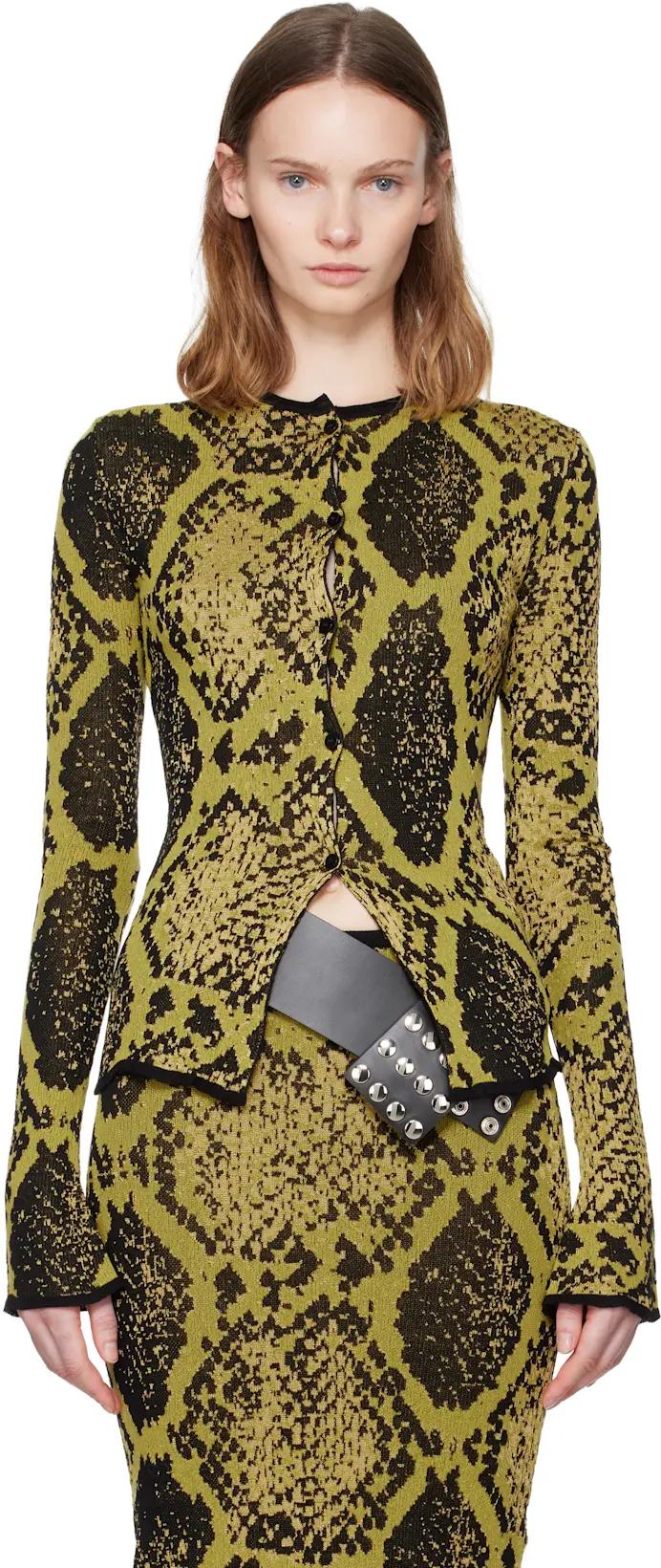 Yellow & Black Python Jacquard Cardigan by THE ATTICO