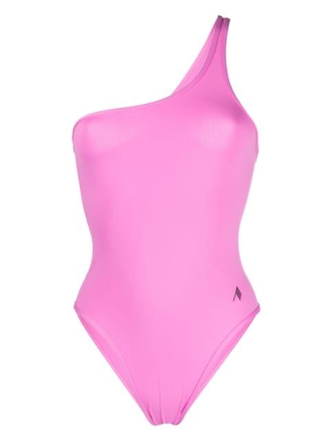 one-shoulder logo-print swimsuit by THE ATTICO