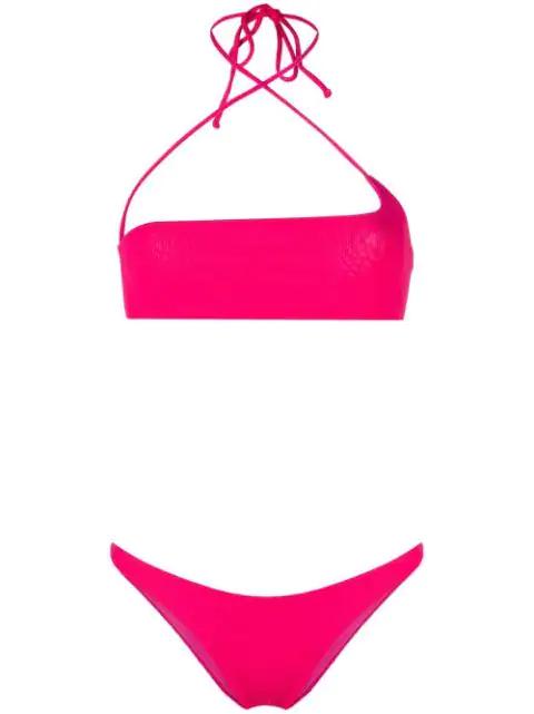 ribbed halterneck bandeau bikini by THE ATTICO