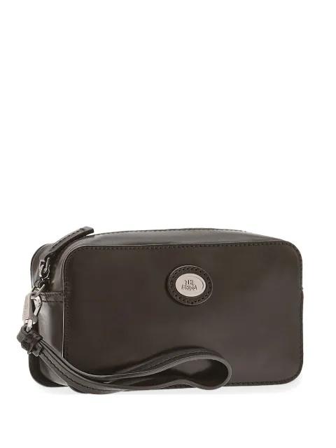 logo-plaque leather clutch bag by THE BRIDGE