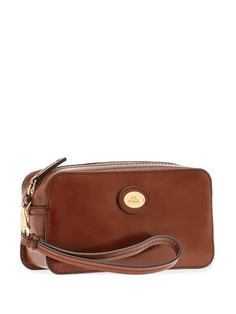 logo-plaque leather clutch bag by THE BRIDGE
