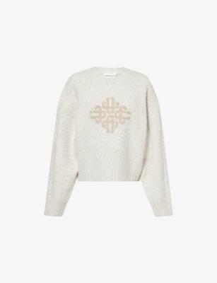 Brand-Emblem Boxy-Fit Knitted Jumper by THE COUTURE CLUB