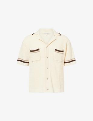 Camp-Collar Striped Cotton-Crochet Shirt by THE COUTURE CLUB