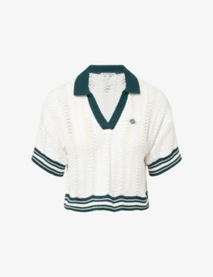 Open-Collar Crotchet Cotton Crop Shirt by THE COUTURE CLUB