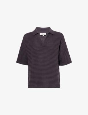 Relaxed-Fit Polo-Collar Cotton-Crochet Shirt by THE COUTURE CLUB Relaxed-Fit Polo-Collar Cotton-Crochet Shirt by THE COUTURE CLUB