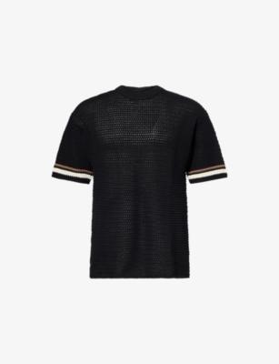Stripe-Trim Crochet Knit Tee by THE COUTURE CLUB
