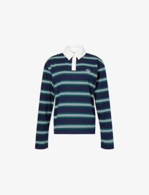 Striped Long-Sleeve Cotton-Blend Polo T-Shirt by THE COUTURE CLUB