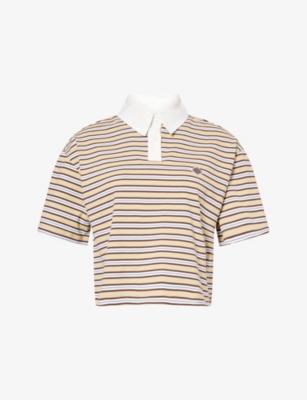 Striped Short-Sleeve Woven Polo T-Shirt by THE COUTURE CLUB