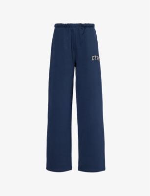 Wide-leg mid-rise cotton-blend jogging bottoms by THE COUTURE CLUB