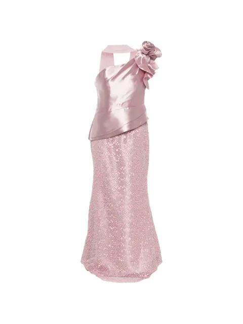 floral-embellished one-shoulder maxi dress by THE COUTURE CLUB