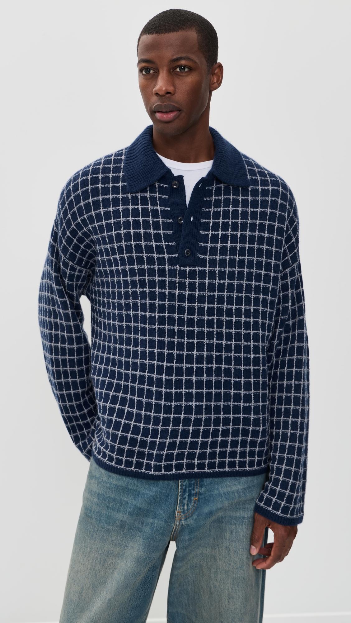 Dume Grid Cashmere Rugby Sweater by THE ELDER STATESMAN