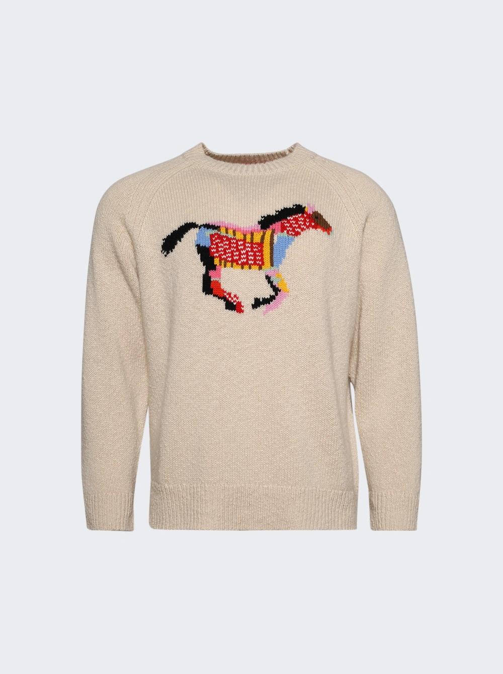 Glacier Horse Crew Sweater Ecru  | The Webster by THE ELDER STATESMAN