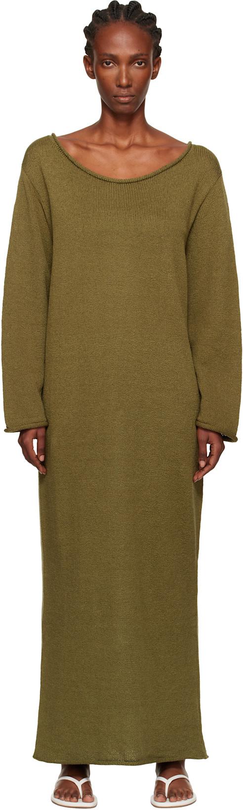 Green Nora Lite Oversized LS Maxi Dress by THE ELDER STATESMAN