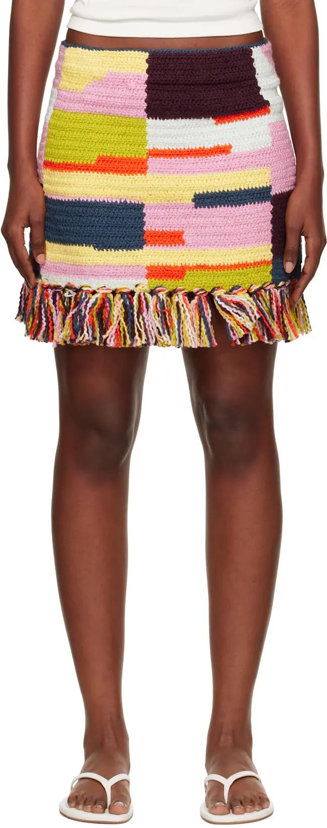 Multicolor Crochet Fringe Miniskirt by THE ELDER STATESMAN