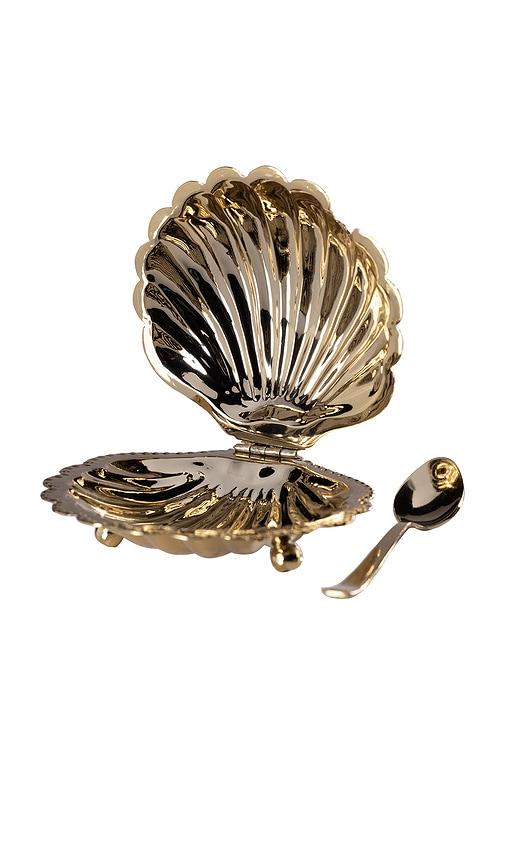 The Favorites Cap Ferrat Fan Shell Lidded Bowl With Spoon in Metallic Gold by THE FAVORITES