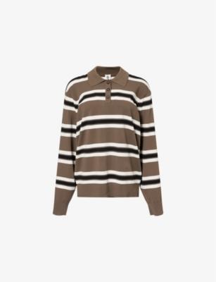 Madison Striped Knitted Polo Shirt by THE GARMENT