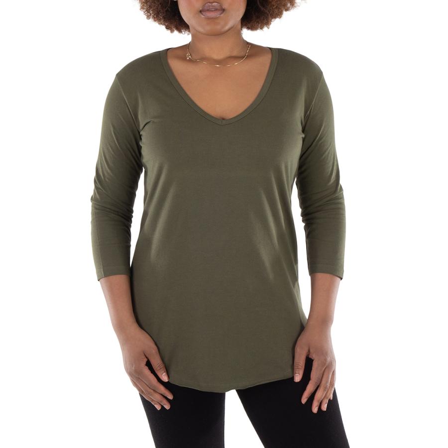 The Good Tee Olive 3/4 Sleeve V-Neck Tunic Top by THE GOOD TEE