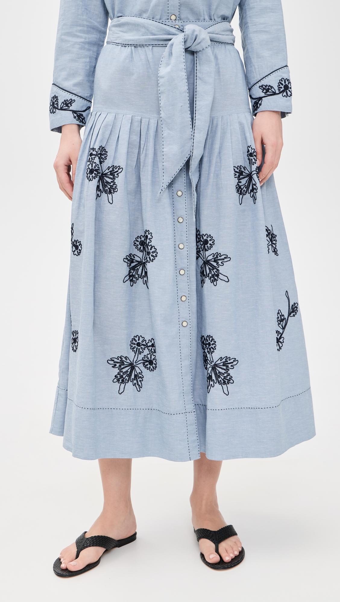 THE GREAT x Stetson The Chambray Embroidered Highland Skirt by THE GREAT