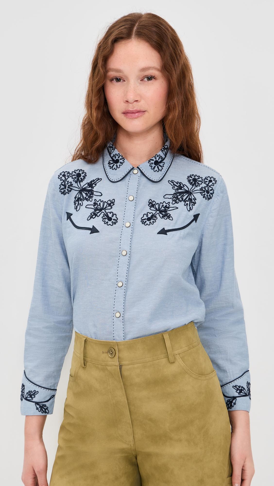 THE GREAT x Stetson The Chambray Embroidered Western Shirt by THE GREAT
