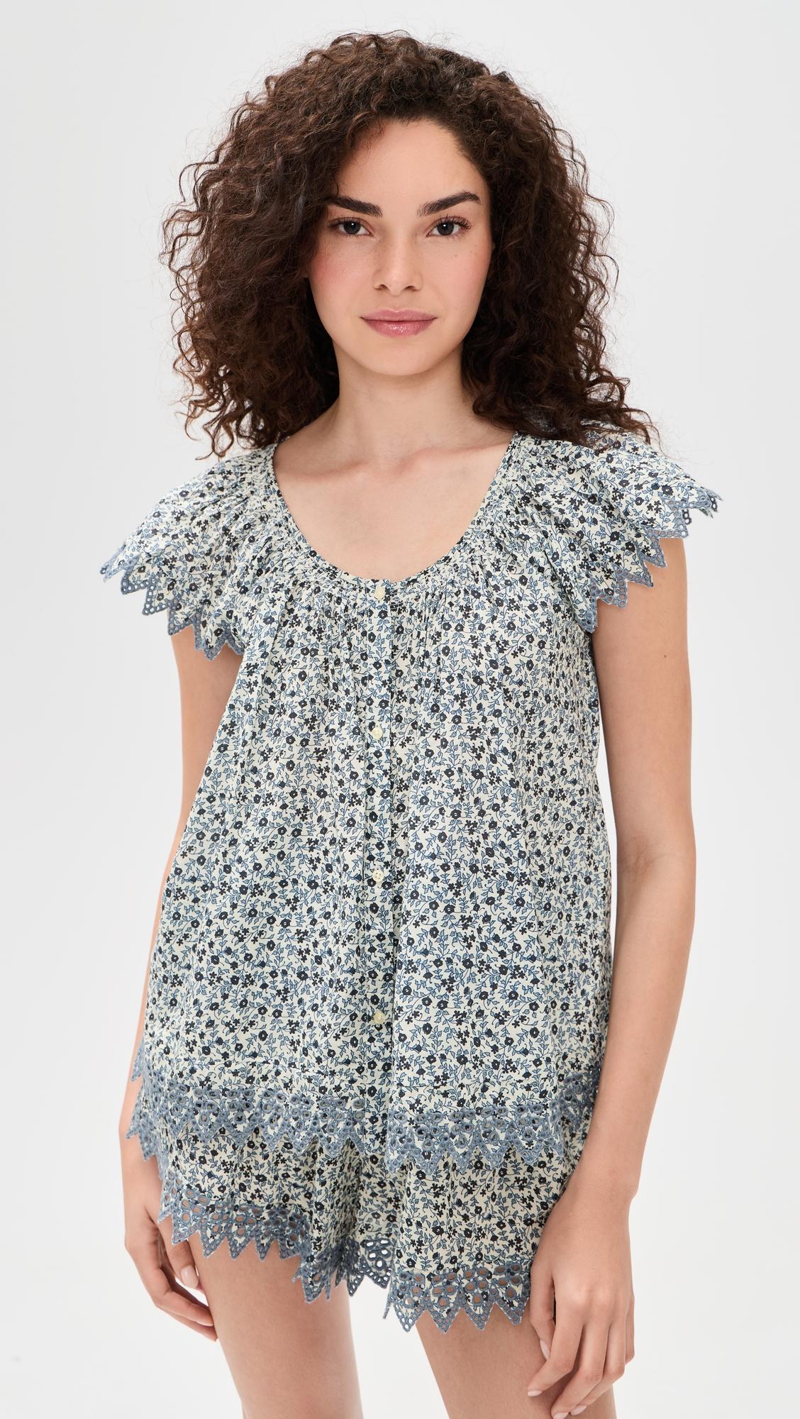 The Flutter Sleeve Eyelet Top by THE GREAT