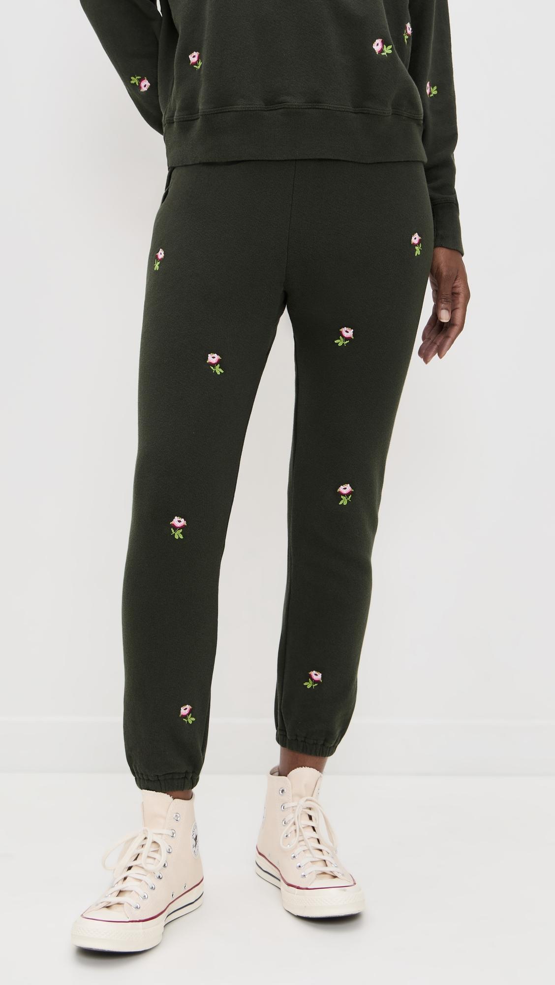 The Stadium Embroidered Roses Sweatpants by THE GREAT