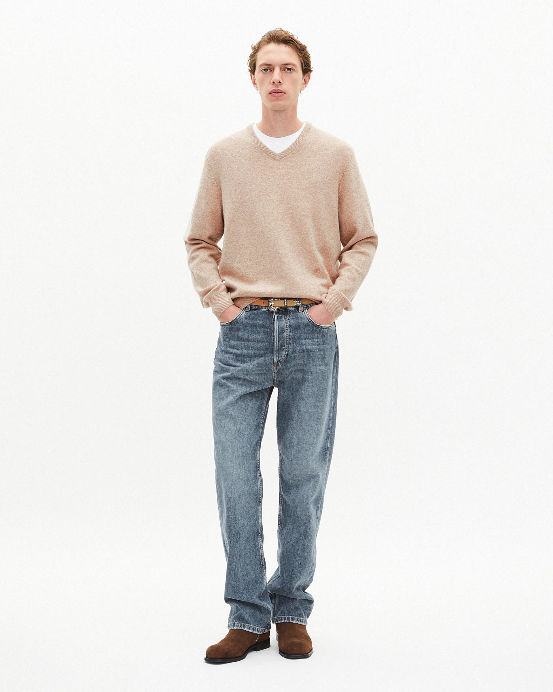 Beige cashmere V-neck sweater by THE KOOPLES