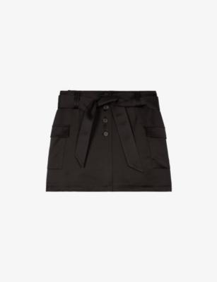 Belted-Waist Side-Pocket Satin Mini Skirt by THE KOOPLES