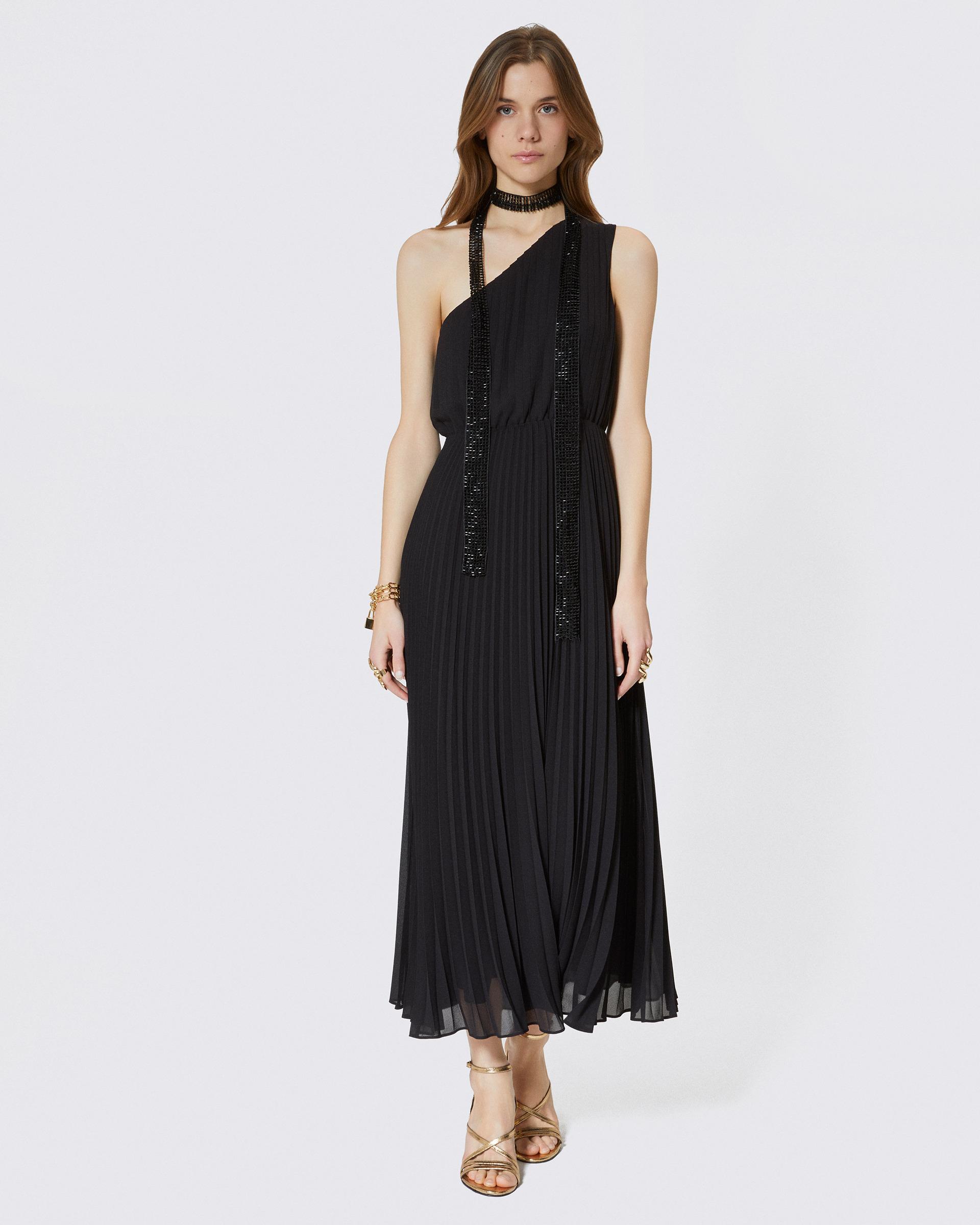 Black asymmetrical pleated maxi dress by THE KOOPLES