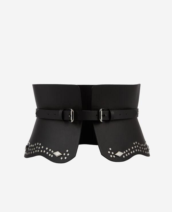 Black leather corset belt with studs by THE KOOPLES