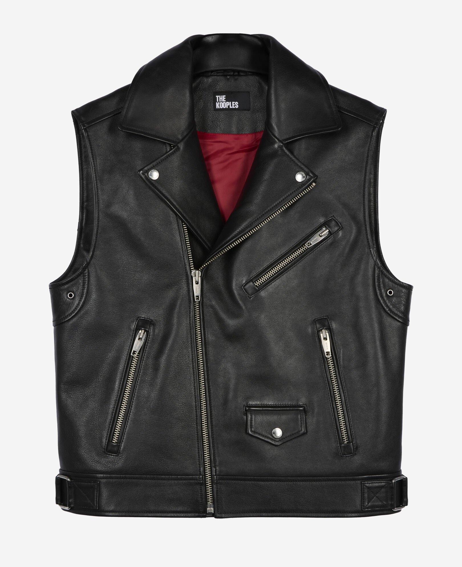 Black leather sleeveless jacket by THE KOOPLES