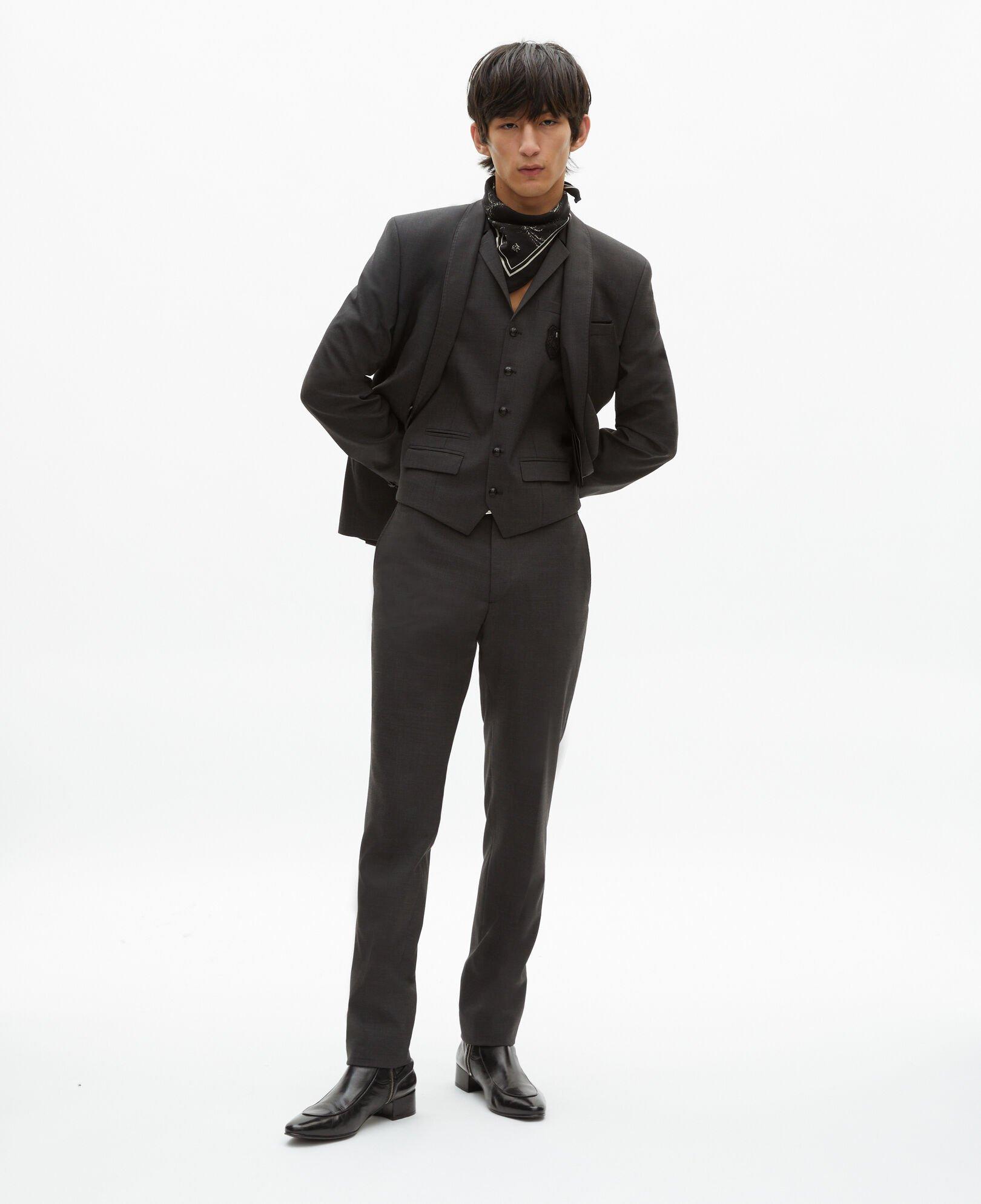 Black micro check wool blend suit jacket by THE KOOPLES