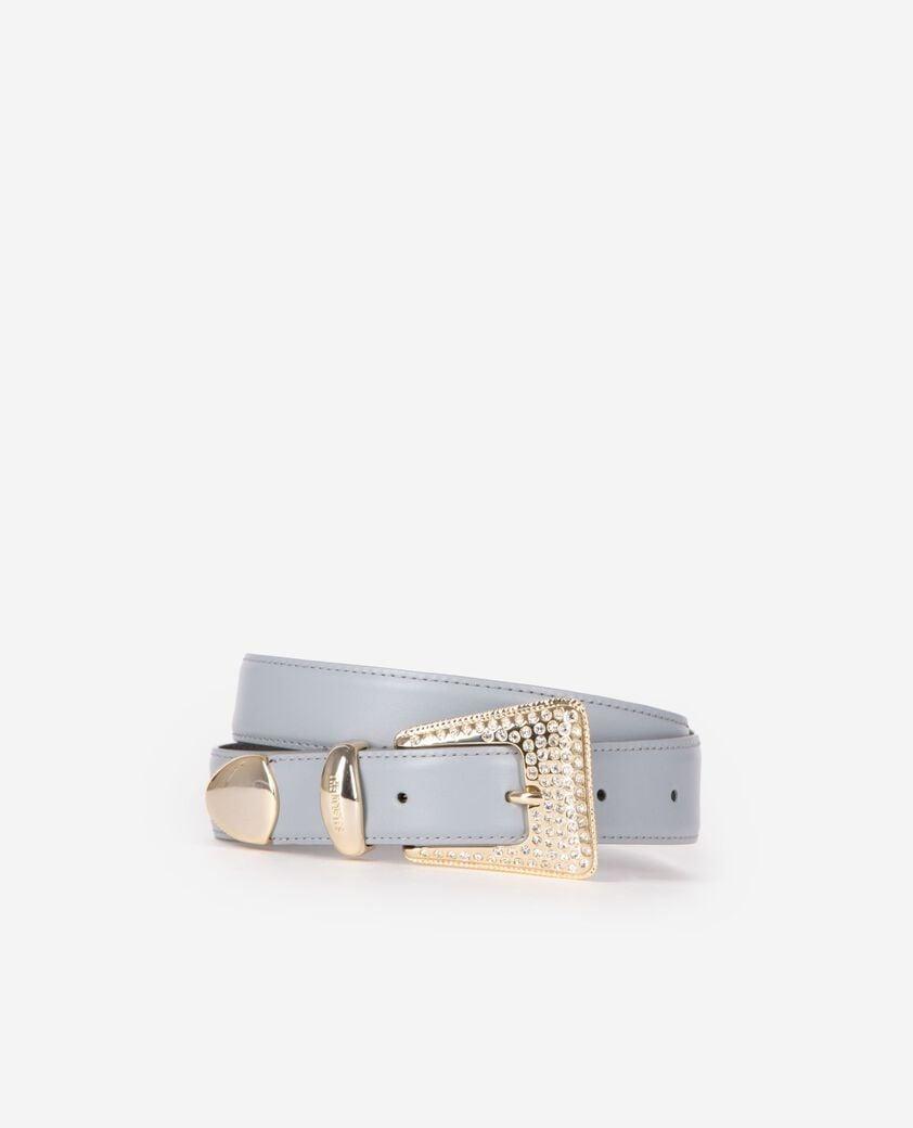 Blue leather western buckle belt in gold with rhinestones by THE KOOPLES