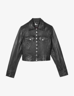 Branded-hardware cropped leather jacket by THE KOOPLES
