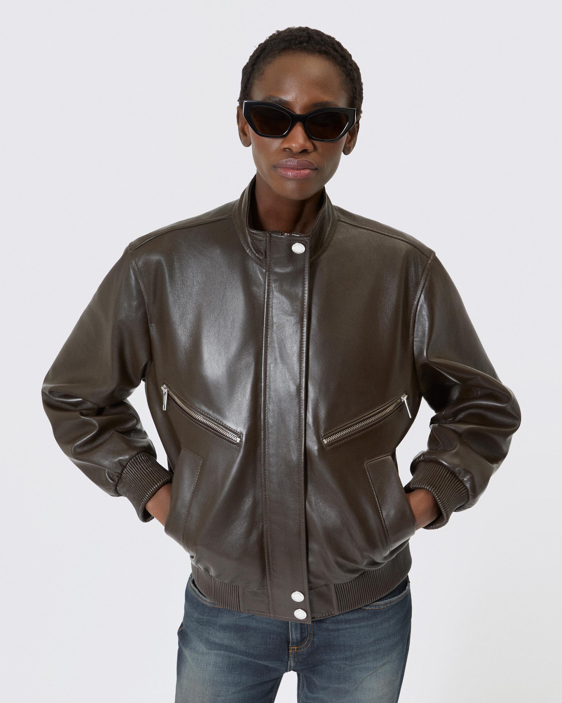 Brown leather zipped jacket by THE KOOPLES