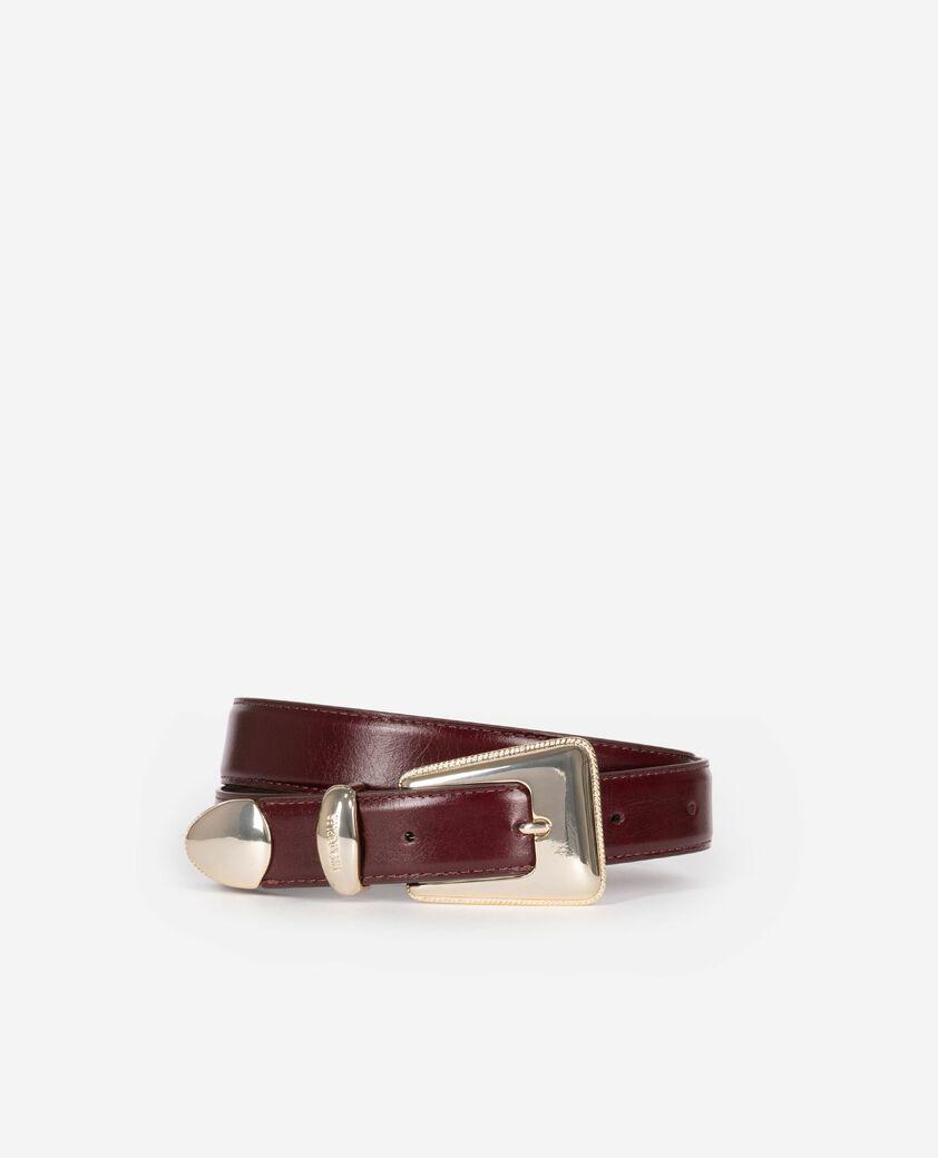 Burgundy leather gold western buckle belt by THE KOOPLES Burgundy leather gold western buckle belt by THE KOOPLES