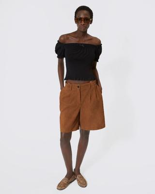 Camel suede Bermuda shorts with darts by THE KOOPLES