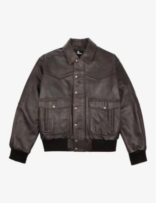 Flap-pocket oversized-fit leather jacket by THE KOOPLES