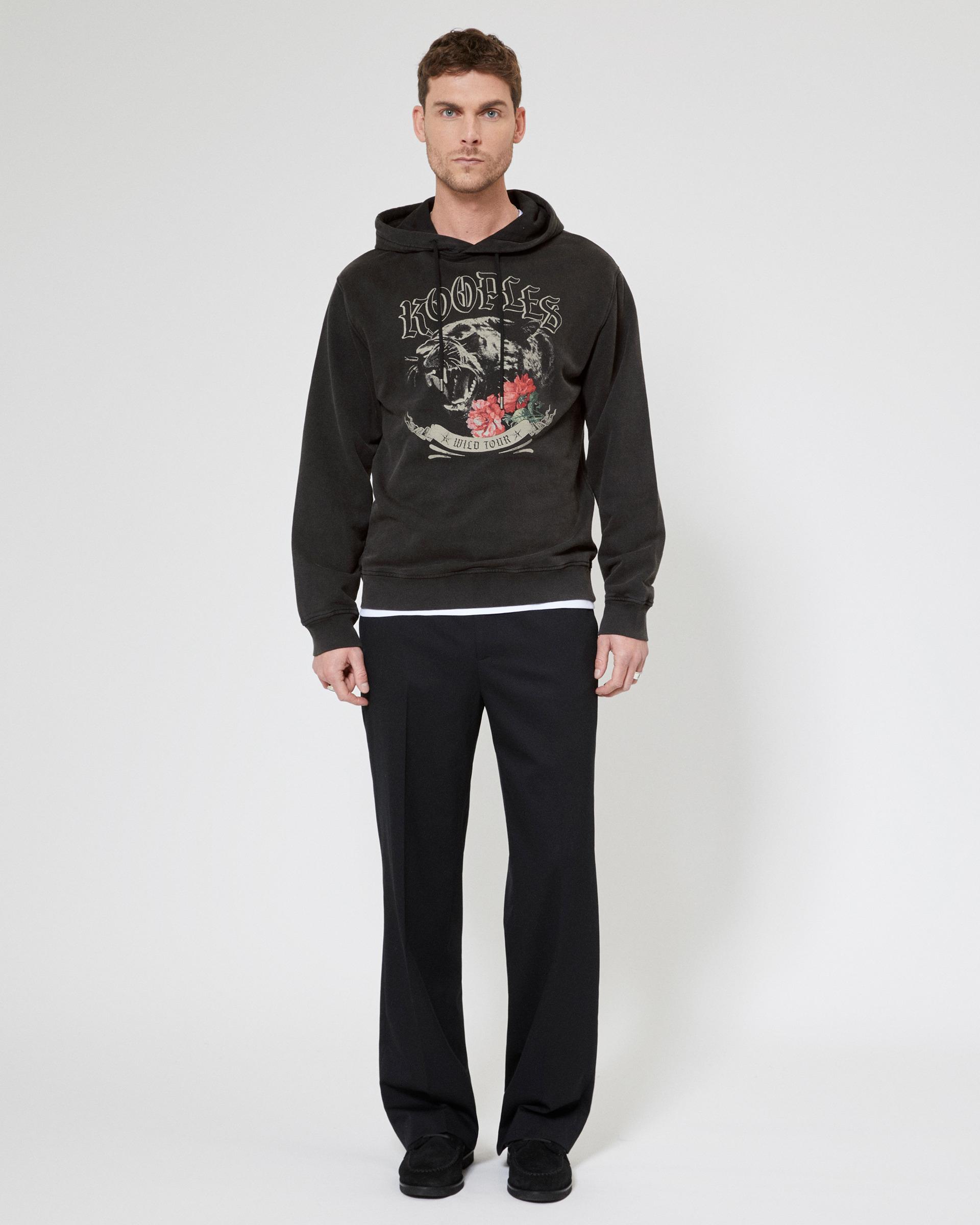 Hooded sweatshirt with Panther silkscreen print in black by THE KOOPLES