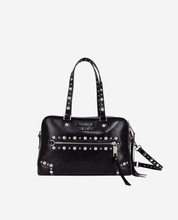 Large black leather Jill handbag with studs by THE KOOPLES