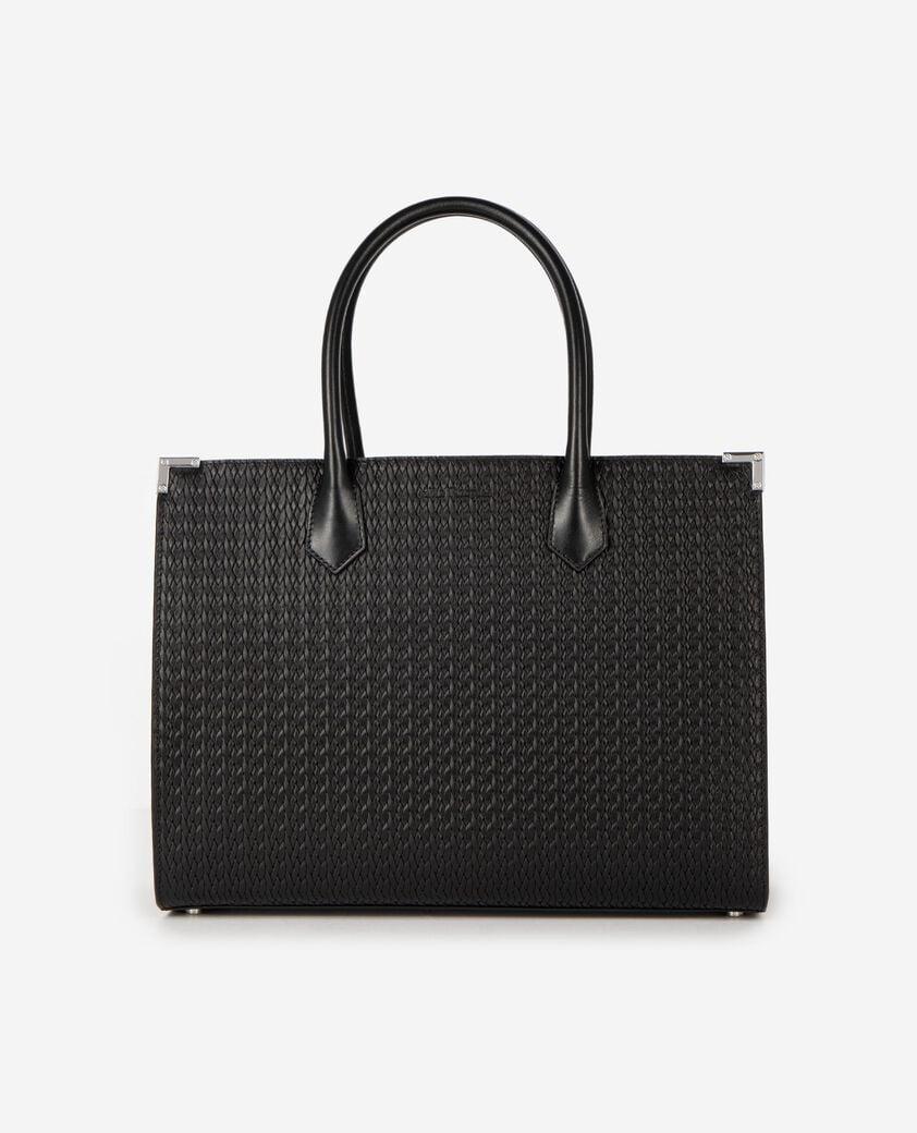 Ming L tote bag in black woven leather by THE KOOPLES