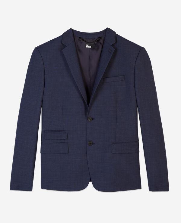 Navy blue micro-check wool suit jacket by THE KOOPLES