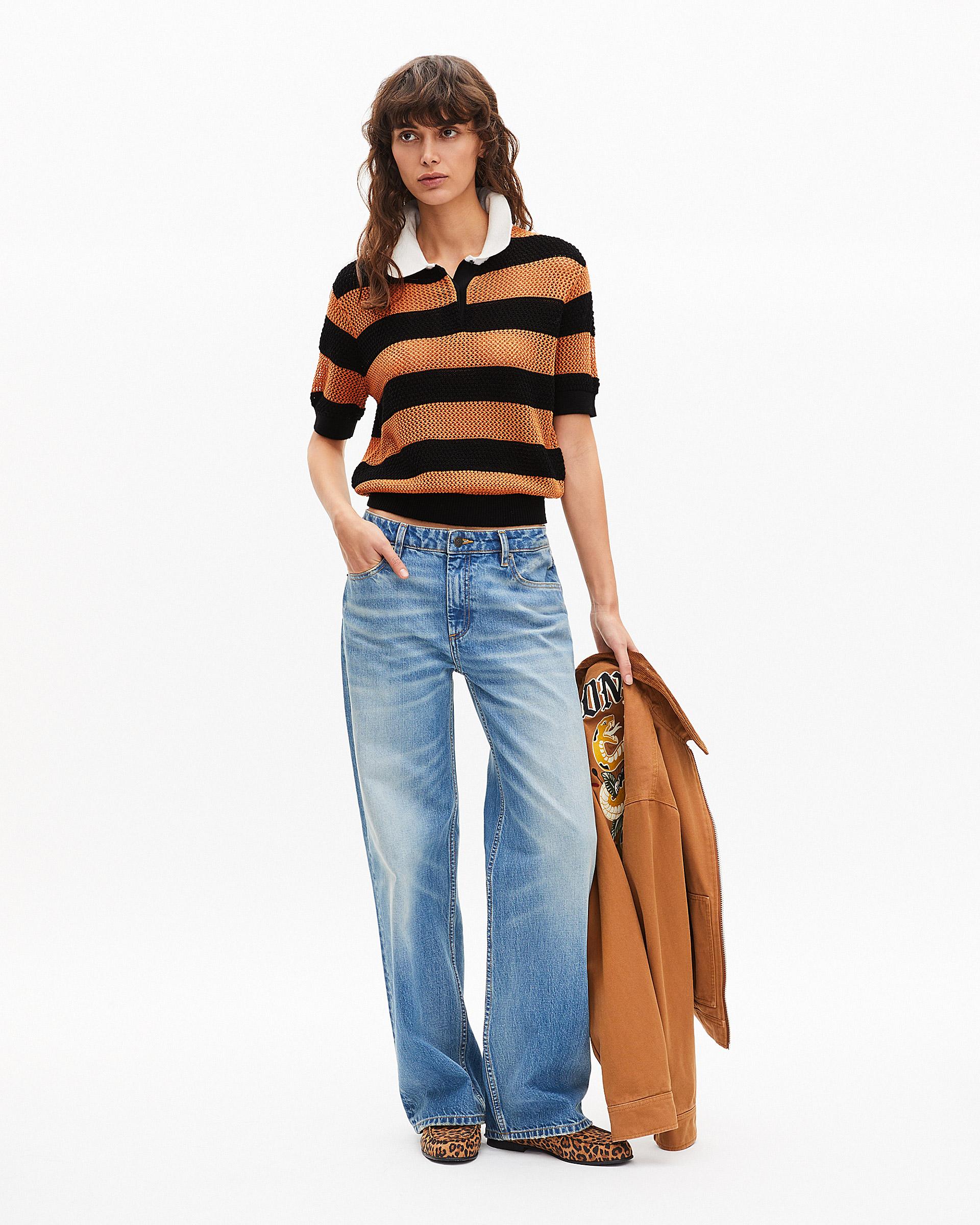 Orange and black striped openwork polo shirt by THE KOOPLES