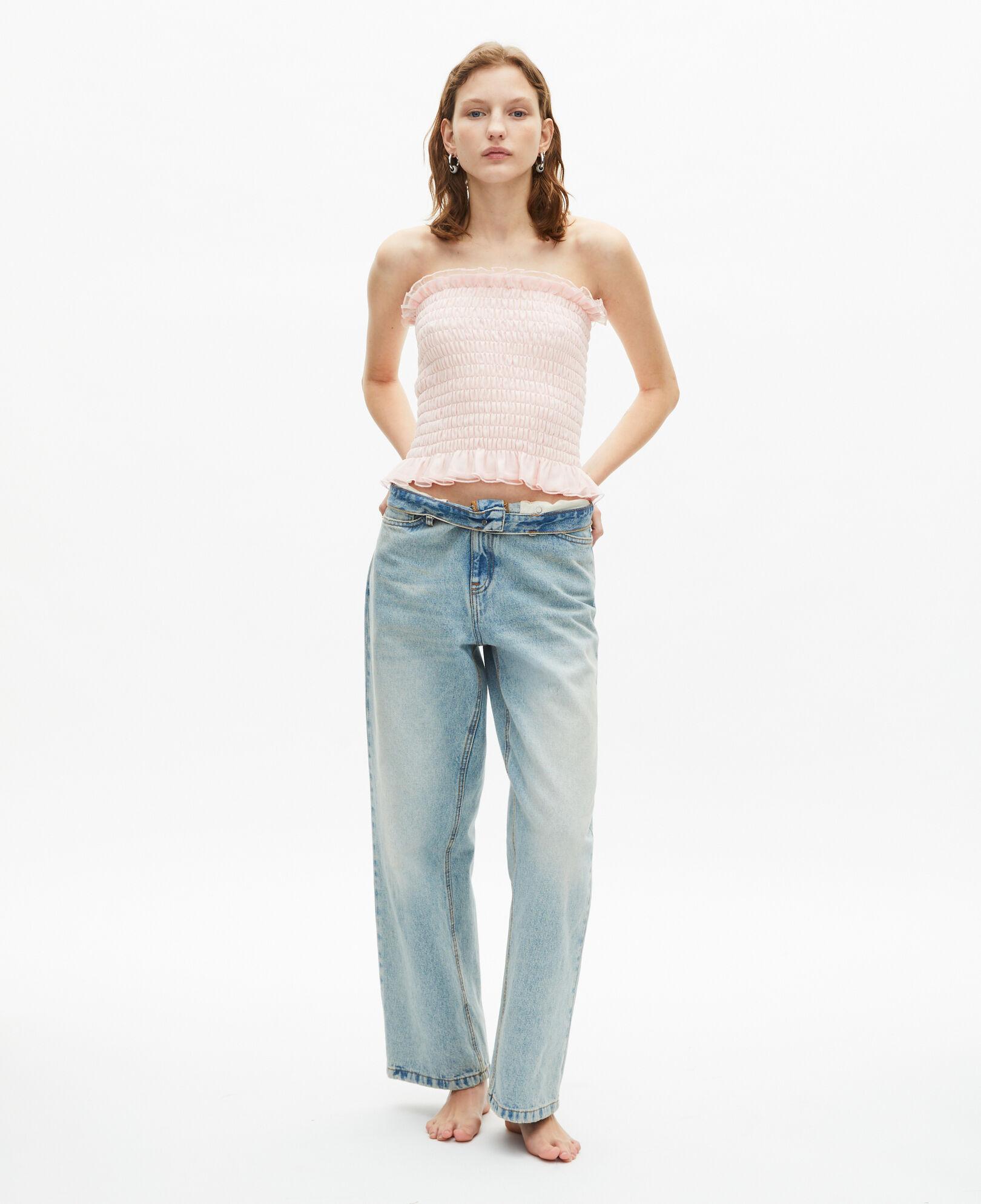 Pink smocked bustier top by THE KOOPLES