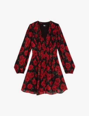 Rose-Print V-Neck Woven Mini Dress by THE KOOPLES