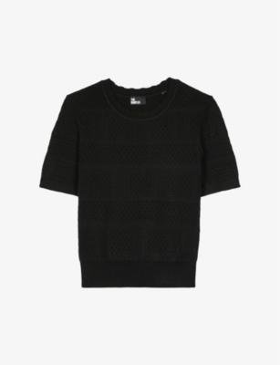 Scalloped-trim slim-fit cropped knitted jumper by THE KOOPLES